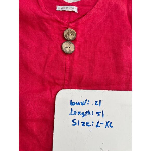 Made in Italy linen dress asymmetric coconut boton lagenlook red women L/XL - Picture 6 of 6